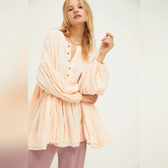 Free People Keeping It Cool Pullover Peach Beachy Oversized Gauzy Size M - Picture 9 of 10